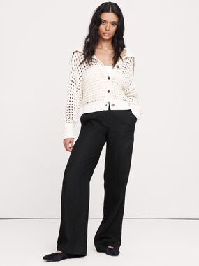 NWT Banana Republic The Everyday Wide-Leg Linen Pant | Black XXSP